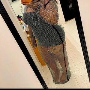 Women’s Size M Embellished Gold Tone Bedazzled Heavy Mesh Dress